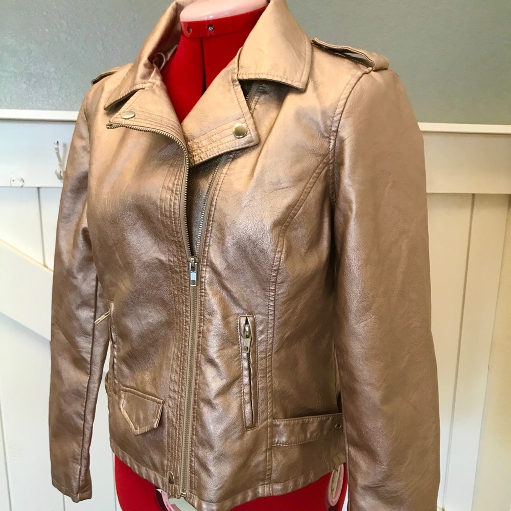 Rose Gold Metallic Moto Faux Leather Jacket M